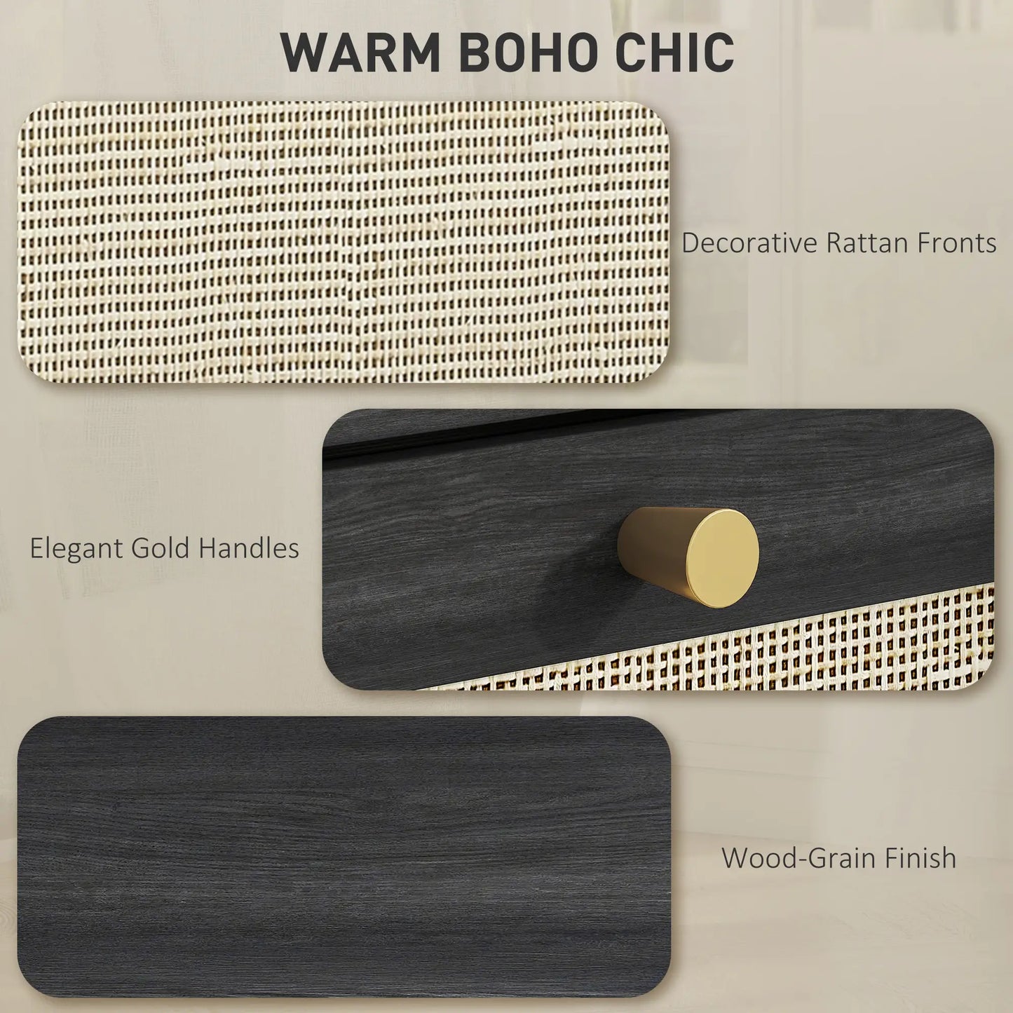 3 Drawer Filing Cabinet with Lock, Boho Style, A4 Letter Size, Black Office Cabinets & Cupboards at Gallery Canada