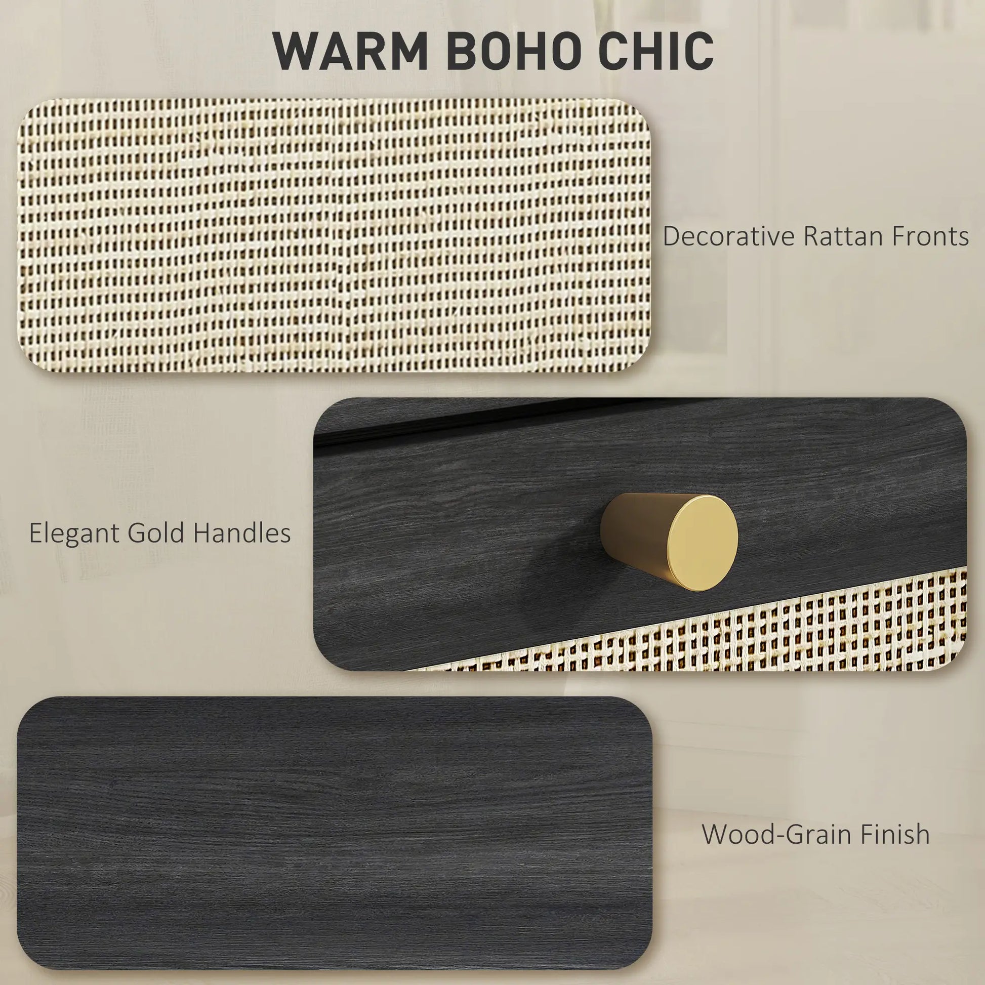 3 Drawer Filing Cabinet with Lock, Boho Style, A4 Letter Size, Black Office Cabinets & Cupboards at Gallery Canada