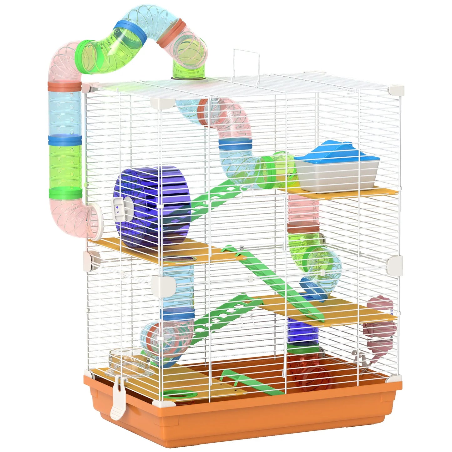5-Tier Hamster Cage with Wheels, Tube, Water Bottle, Orange Hamster Cages at Gallery Canada