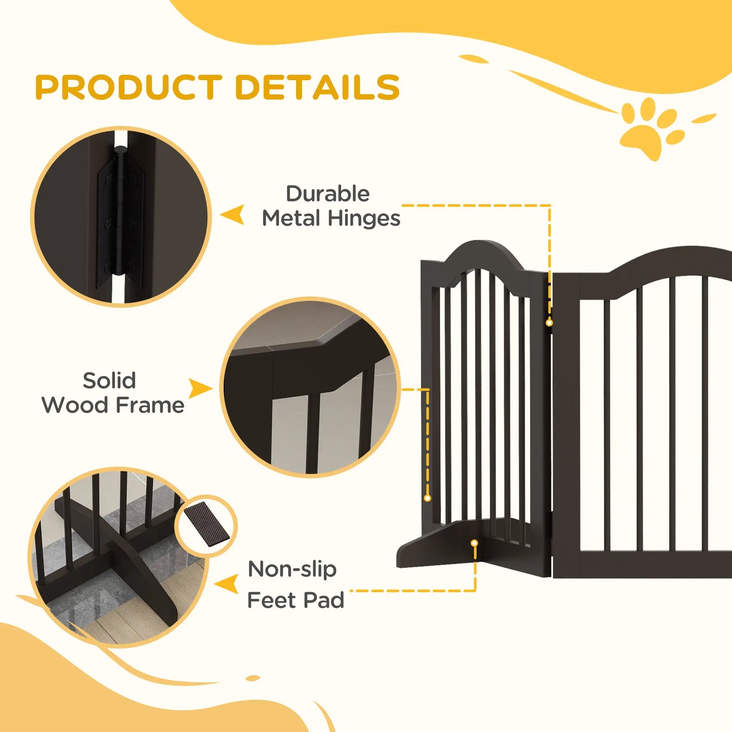 24 Inch Freestanding Pet Gate, 2 Support Feet, Coffee Pet Gates at Gallery Canada