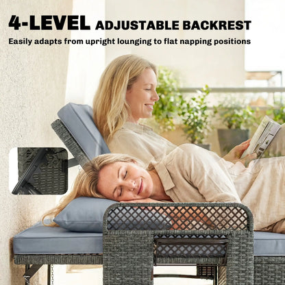 Patio Lounge Chair Set, 2 Pieces With Cushions, Adjustable Backrest, Side Trays Wicker Chaise Loungers at Gallery Canada