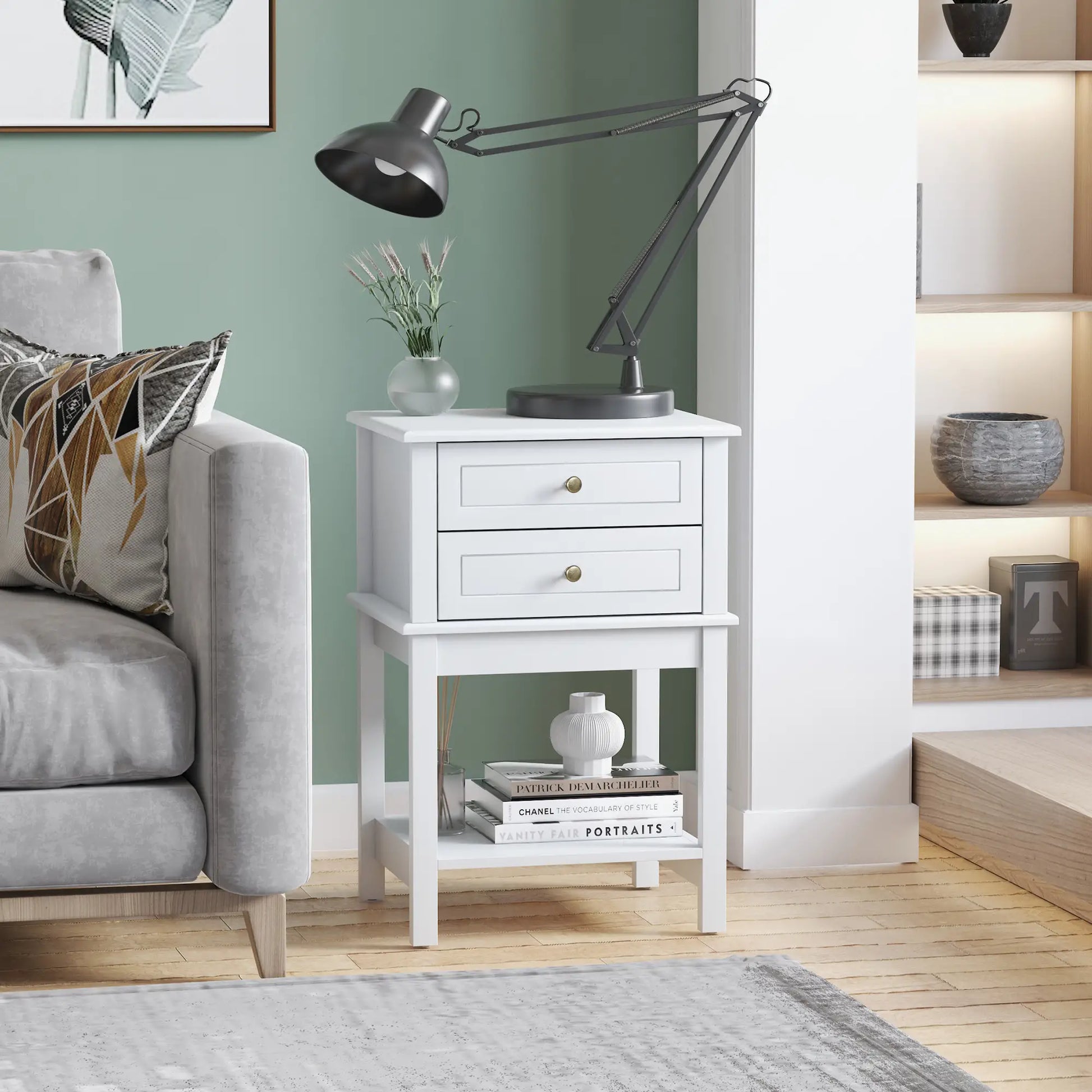 Modern Sofa Side Table with Drawers, Storage Shelf, White Side Tables at Gallery Canada