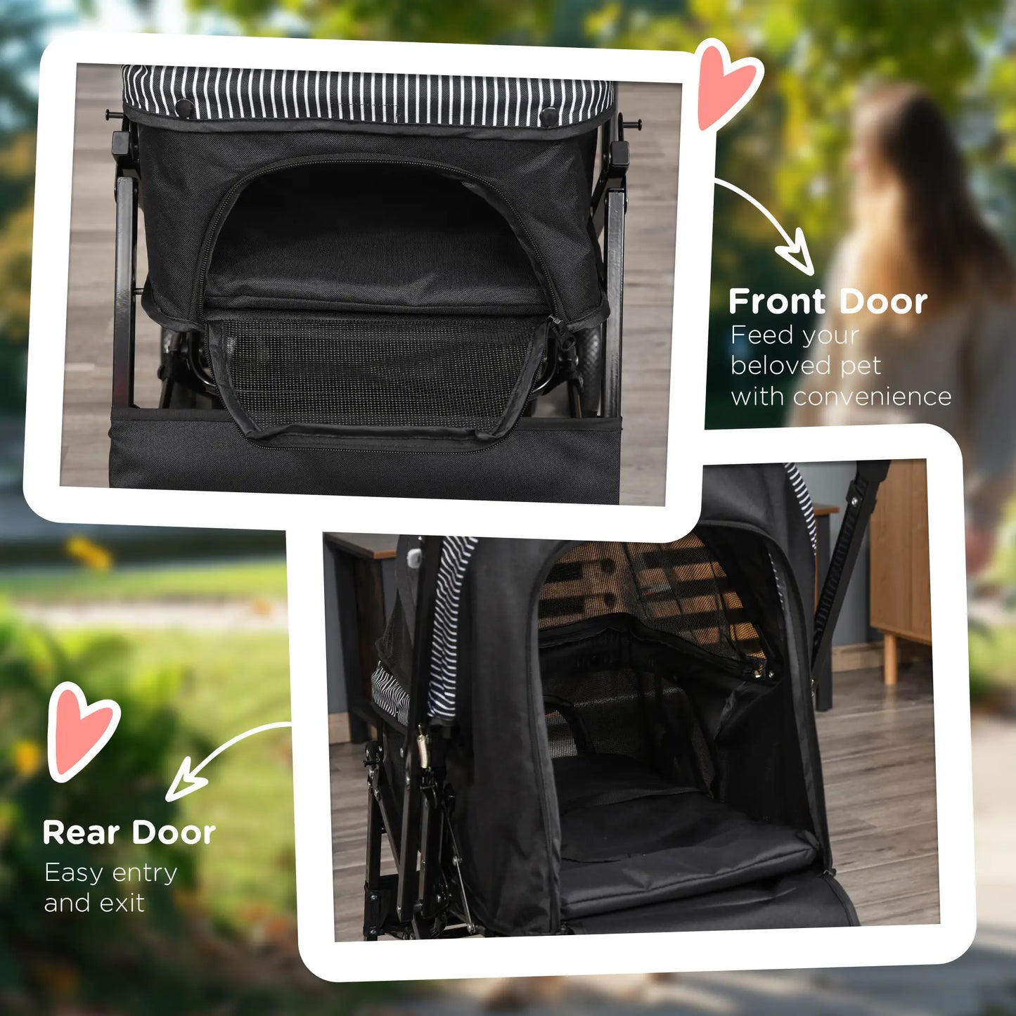 Foldable Pet Stroller, 4 Wheels, EVA Brake, 3-Stage Canopy, Mesh Window, Black Dog Bike Trailers & Strollers at Gallery Canada