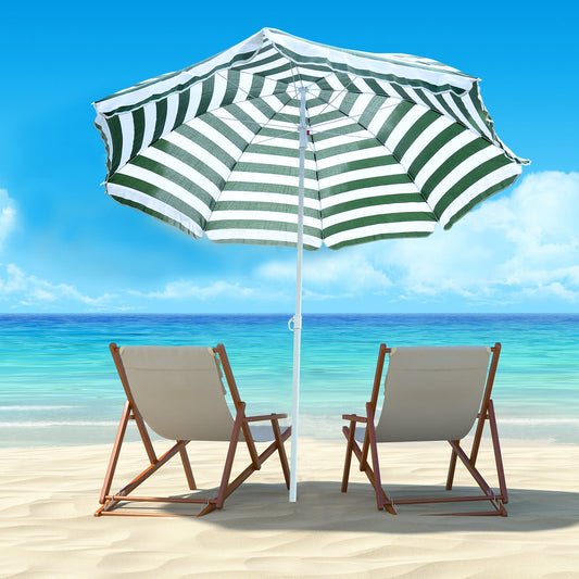6FT Round Beach Umbrella with Tilt Mechanism, Outdoor UV Protection Sun Shaded Canopy with Push Button, Striped Green - Gallery Canada