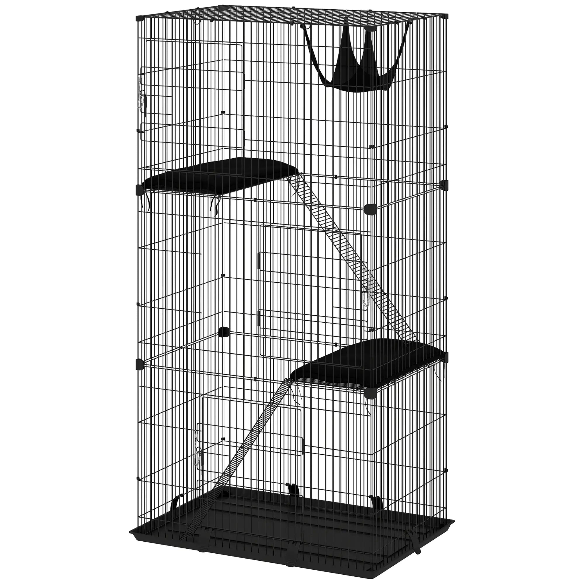 3-Tier Cat Cage Indoor, Detachable Metal Wire Kennel withwith Hammock, Platform, Tray and Cushion for 1-2 Kittens Cat Houses Black at Gallery Canada