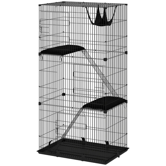 3-Tier Cat Cage Indoor, Detachable Metal Wire Kennel withwith Hammock, Platform, Tray and Cushion for 1-2 Kittens Cat Houses Black at Gallery Canada