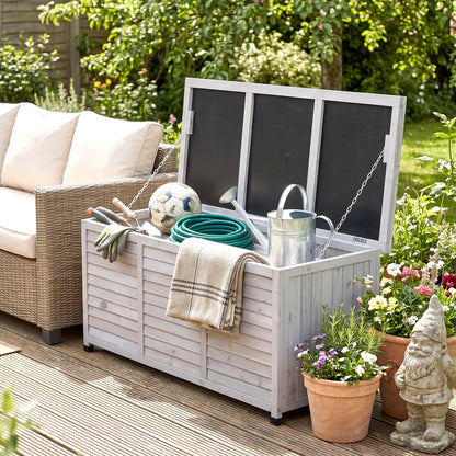 75 Gallon Wooden Deck Box, Outdoor Garden Storage Bench, Grey Patio Storage Boxes at Gallery Canada