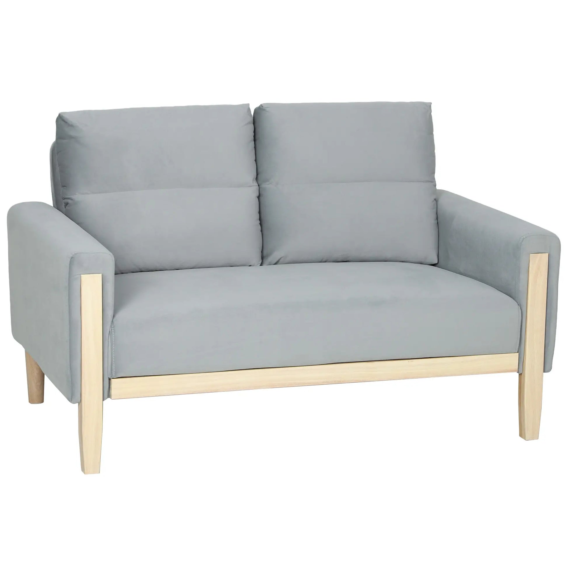 53" Loveseat Sofa, 2 Seater with Wood Legs, Velvet, Grey 2-Seater Sofas at Gallery Canada