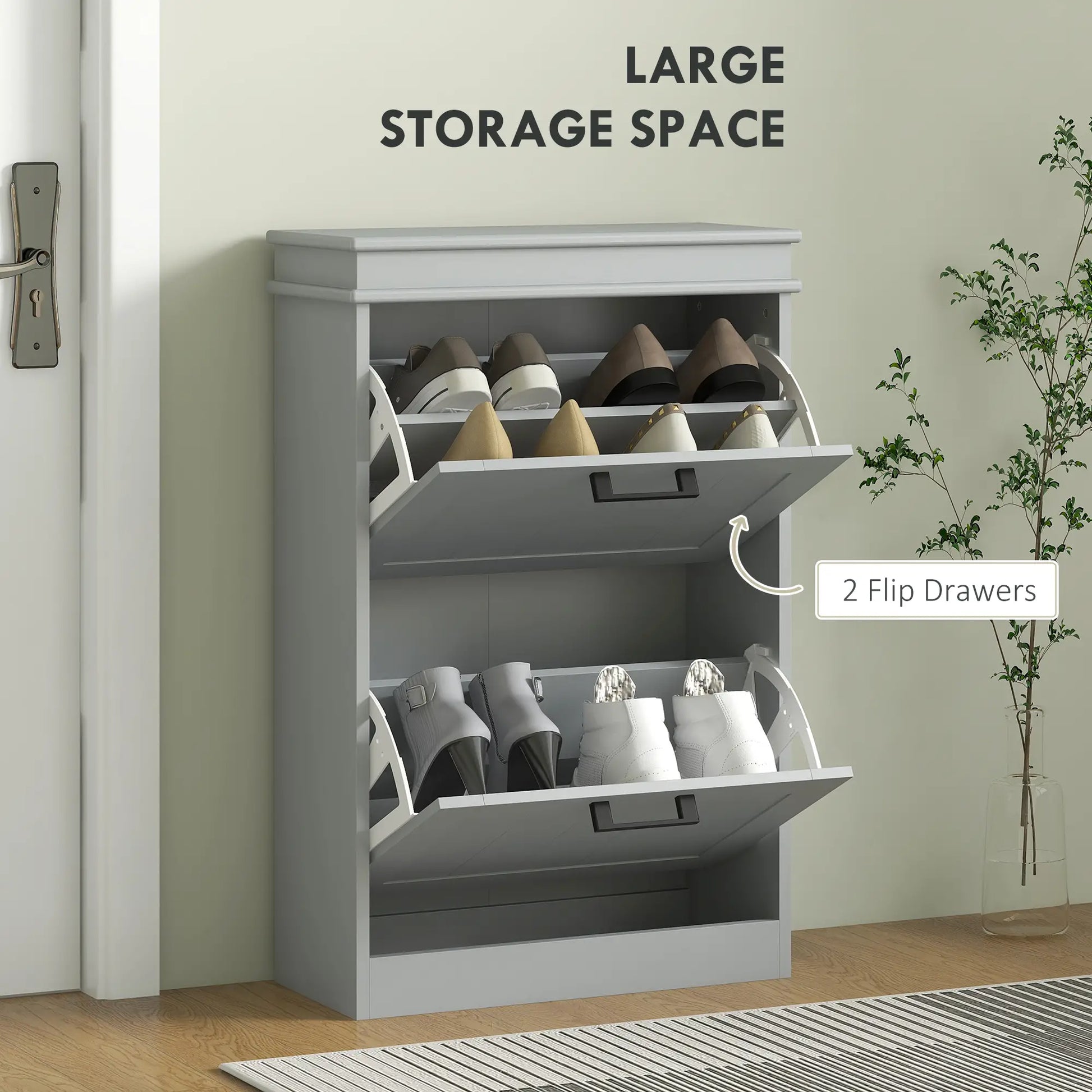 Shoe Storage Cabinet, 2 Flip Drawers, Adjustable Shelves, 10 Pairs, Grey Shoe Storage Cabinets & Racks at Gallery Canada