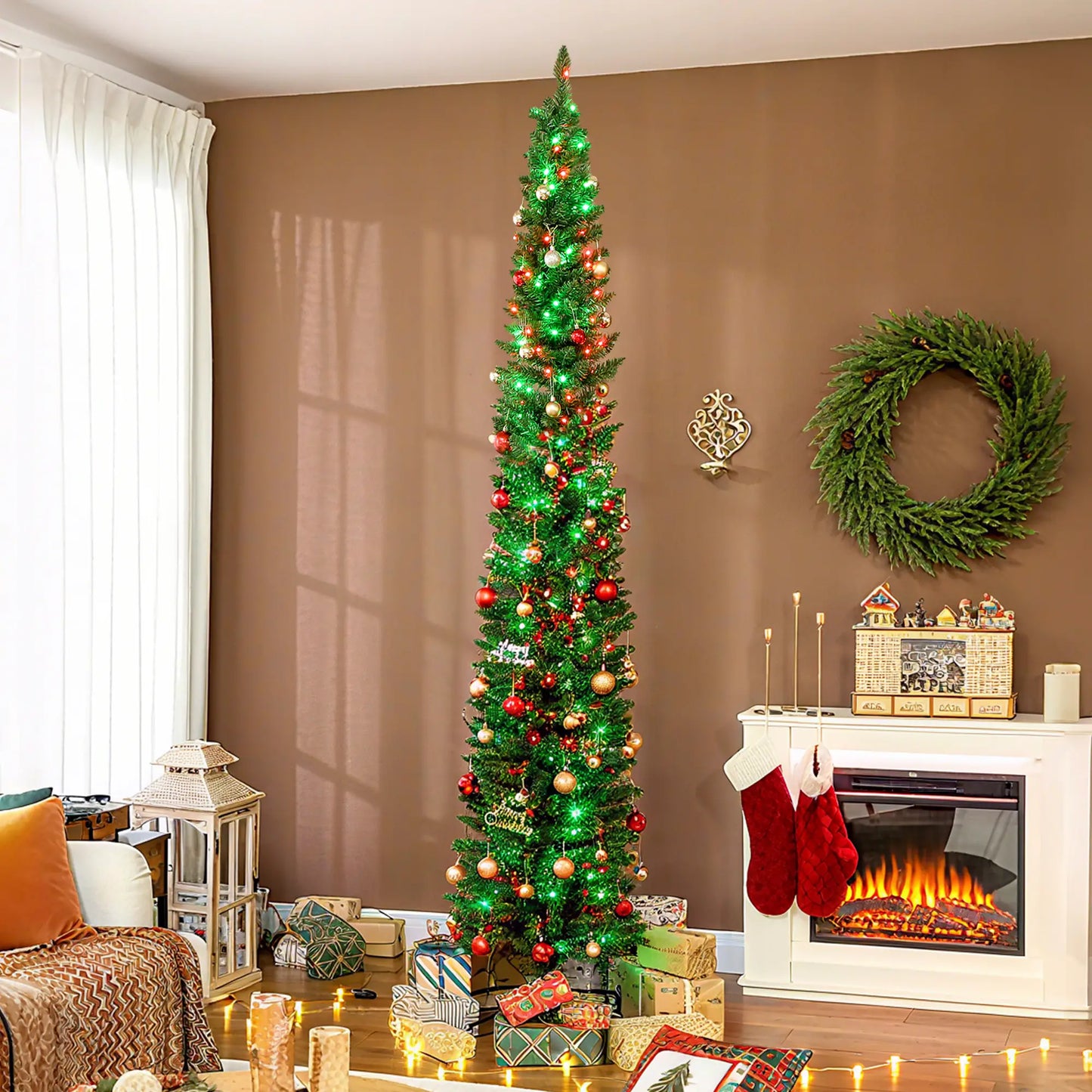 9ft DIY Synchronized LED Hinged Pencil Christmas Tree, Green Pencil Christmas Trees at Gallery Canada