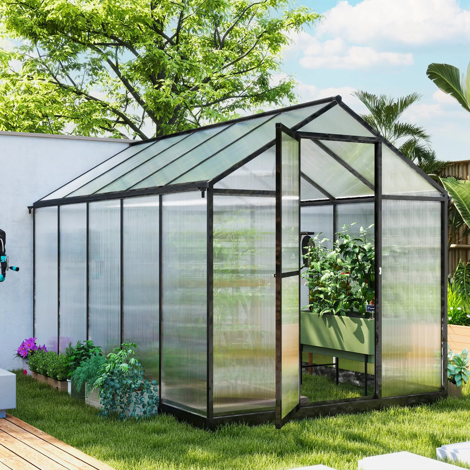 6' x 10' x 6.4' Polycarbonate Greenhouse, Aluminum Walk-In, Charcoal Grey Walk In Greenhouses at Gallery Canada