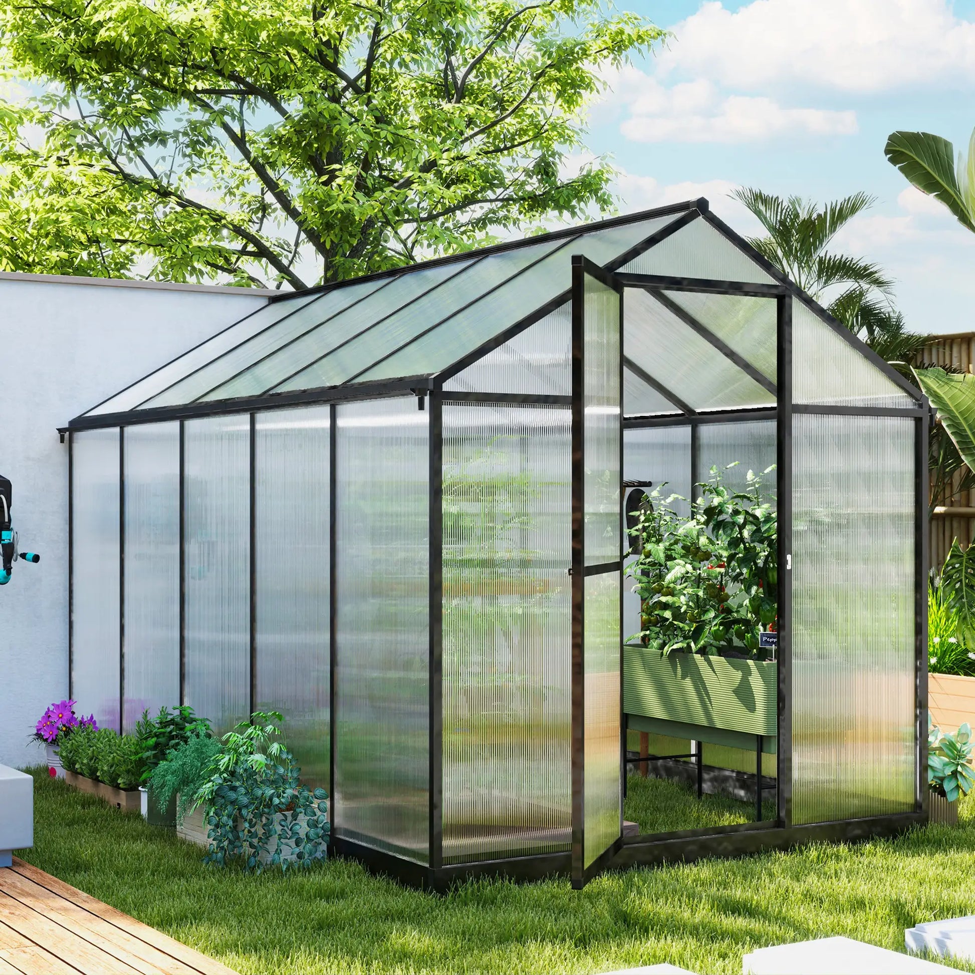 6' x 10' x 6.4' Polycarbonate Greenhouse, Aluminum Walk-In, Charcoal Grey Walk In Greenhouses at Gallery Canada