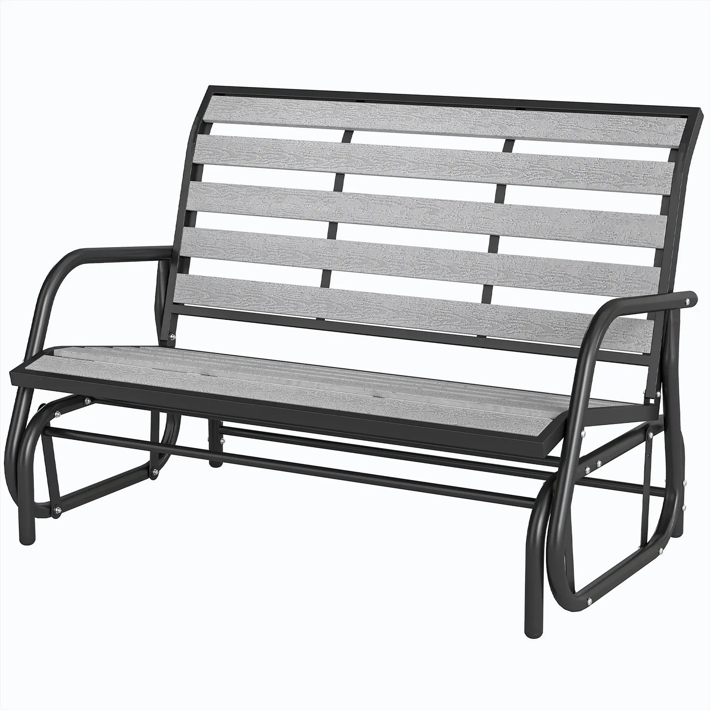2 Person Outdoor Glider Bench, Steel Frame, Faux Wood Slats, Grey Outdoor Gliders Grey at Gallery Canada