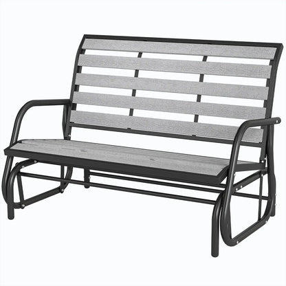 2 Person Outdoor Glider Bench, Steel Frame, Faux Wood Slats, Grey Outdoor Gliders Grey at Gallery Canada