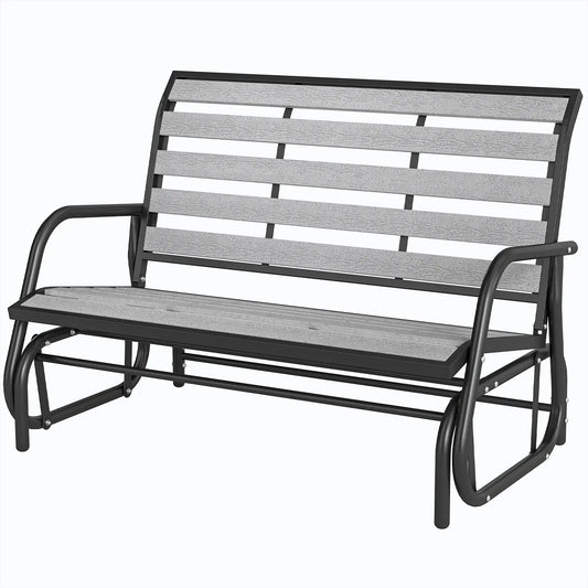 2 Person Outdoor Glider Bench, Steel Frame, Faux Wood Slats, Grey Outdoor Gliders Grey at Gallery Canada