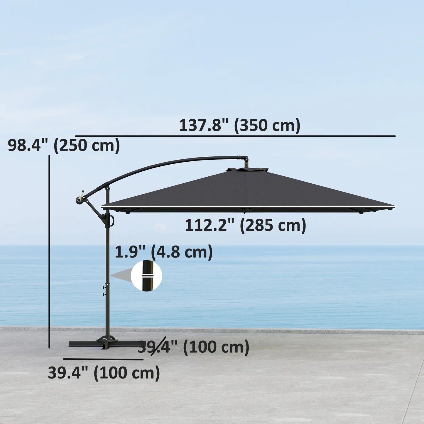 Rectangular Cantilever Parasol 111" x 150.4", Adjustable Tilt, UPF50+, Grey Offset Cantilever Umbrellas at Gallery Canada