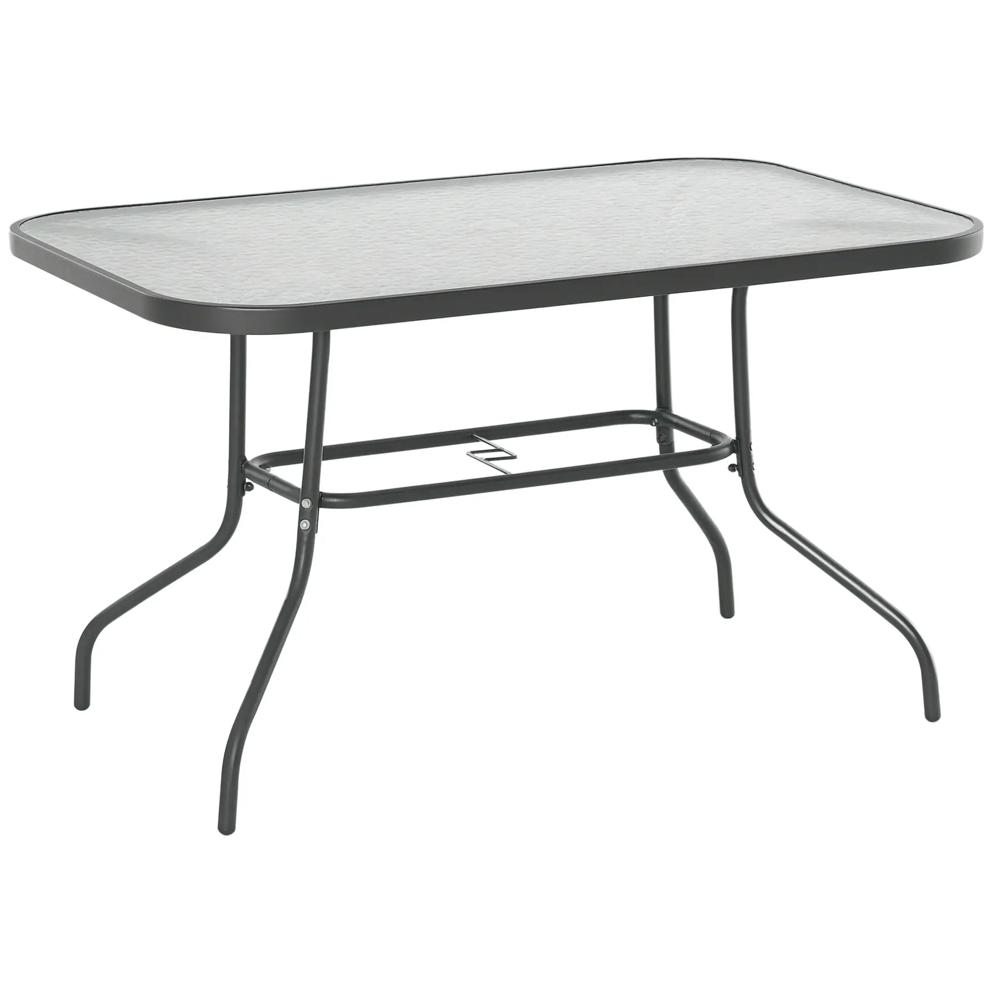 Metal Garden Dining Table, Umbrella Hole, Tempered Glass Top, 47.25" x 31.5" Patio Dinning Tables Carbon Grey at Gallery Canada