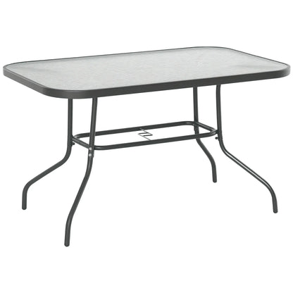 Metal Garden Dining Table, Umbrella Hole, Tempered Glass Top, 47.25" x 31.5" Patio Dinning Tables Carbon Grey at Gallery Canada