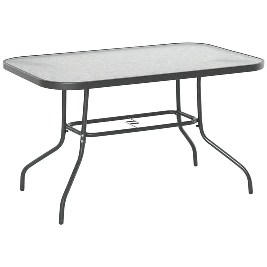 Metal Garden Dining Table, Umbrella Hole, Tempered Glass Top, 47.25" x 31.5" Patio Dinning Tables Carbon Grey at Gallery Canada