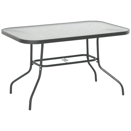 Metal Garden Dining Table, Umbrella Hole, Tempered Glass Top, 47.25