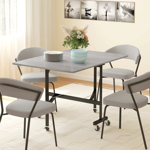6-Seater Drop-Leaf Dining Table With Wheels, Grey, Grey