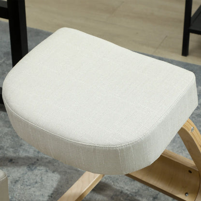 Ergonomic Kneeling Chair, Wood Stool with Thick Pads, Cream White Office Chairs at Gallery Canada