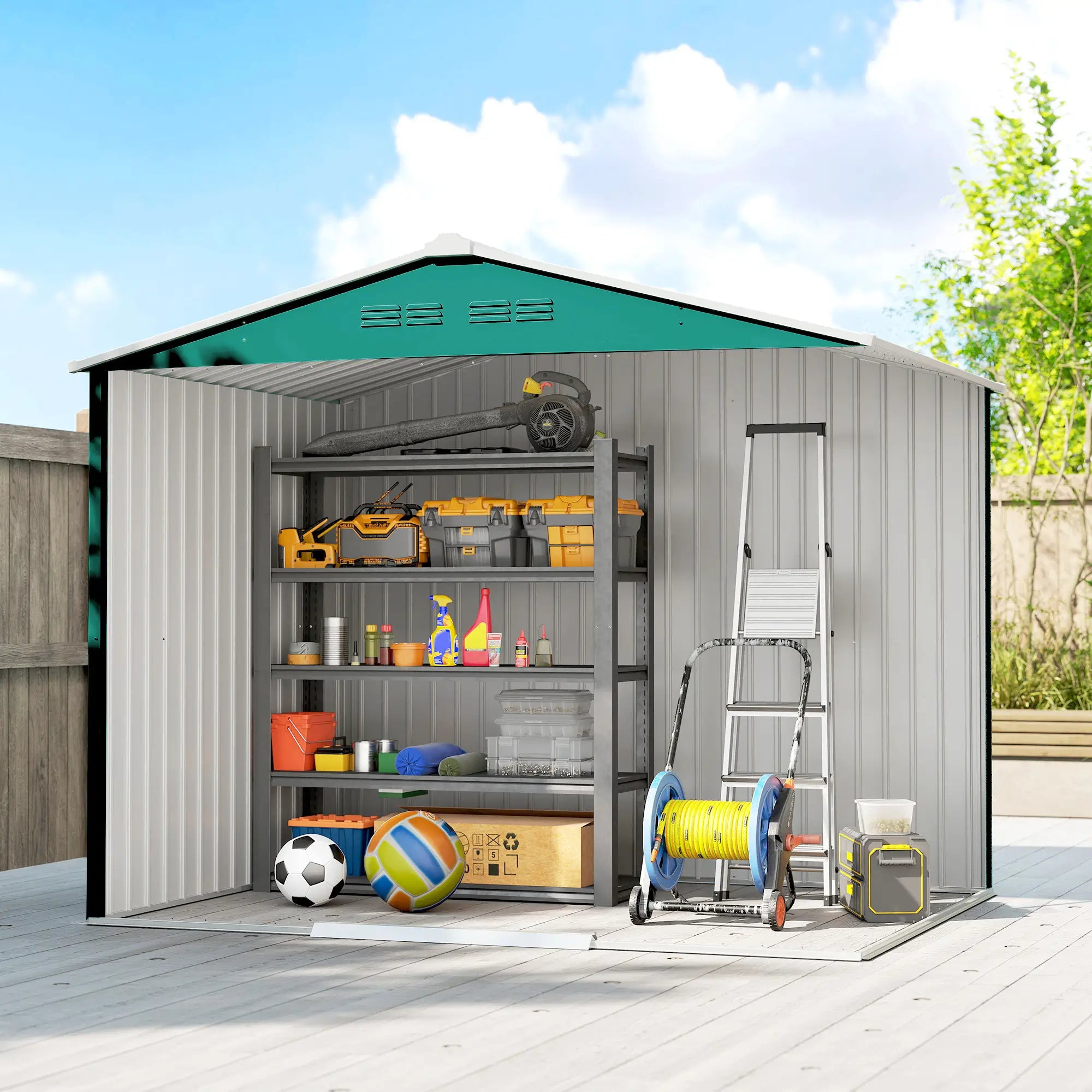 8' x 6' Metal Outdoor Storage Shed, Lockable Sliding Doors, Green Sheds at Gallery Canada