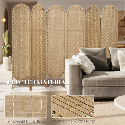 6 Panel Bohemian Privacy Screen, Arched Top Room Divider, Natural Wood Room Dividers at Gallery Canada