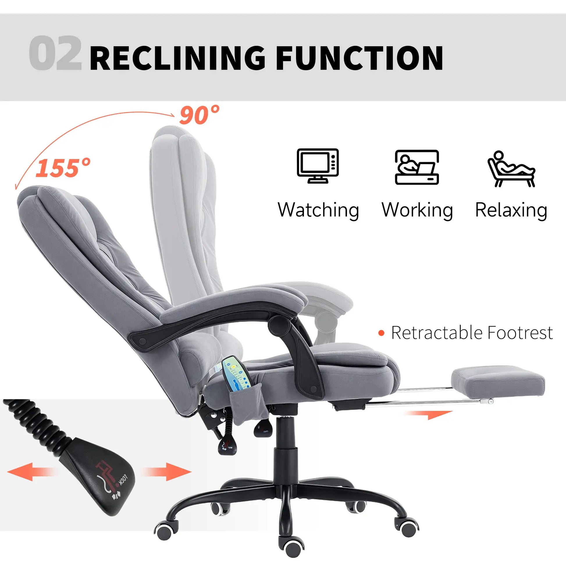 7 Point Vibrating Massage Chair, Reclining Office Chair, Adjustable Height, Grey Massage Chairs at Gallery Canada