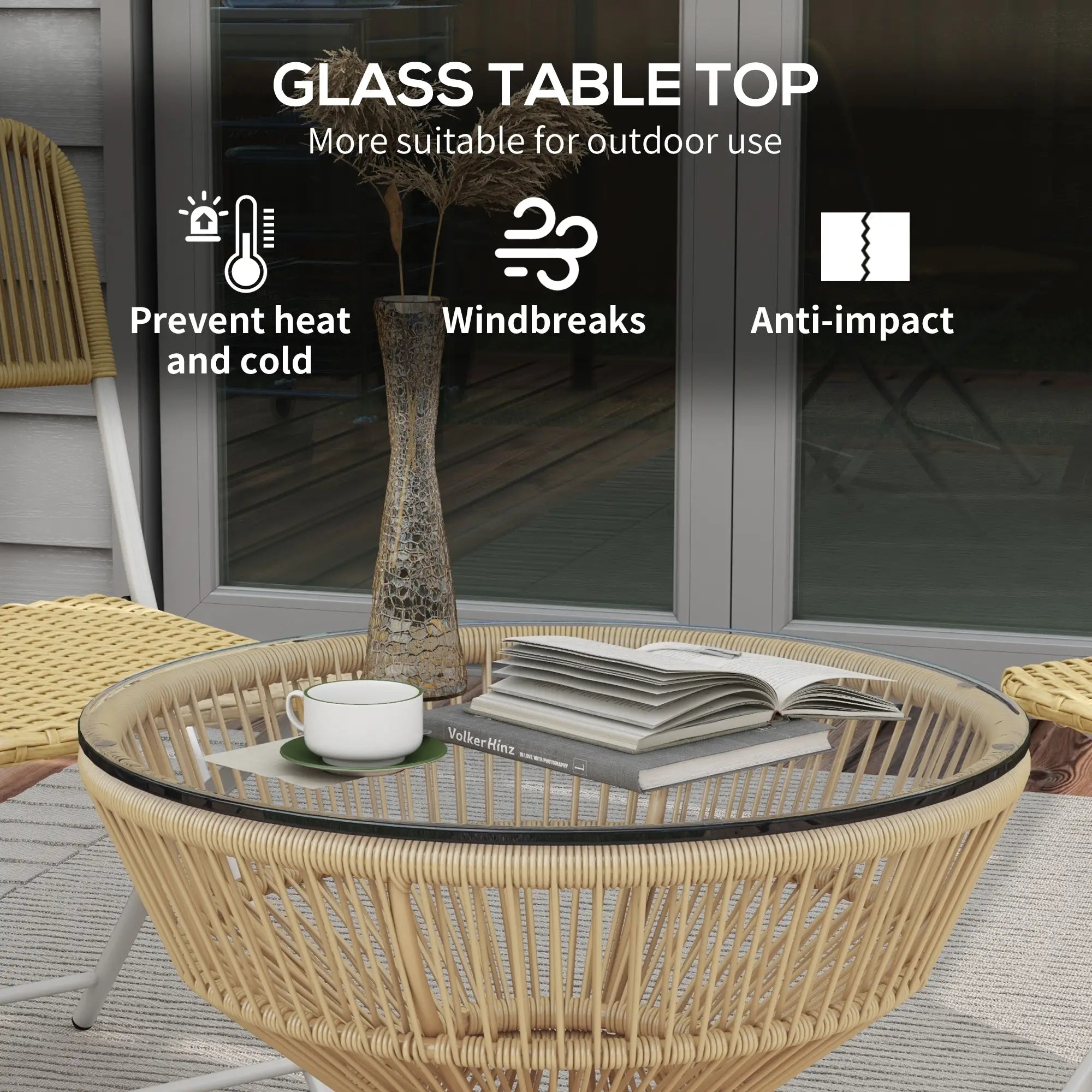 Rattan Outdoor Coffee Table, Patio End Table, Tempered Glass Top, Steel Frame Patio Side Tables at Gallery Canada