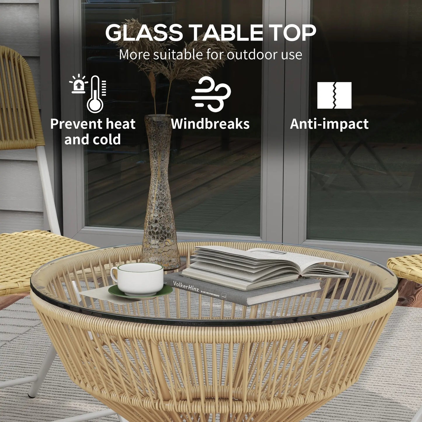 Rattan Outdoor Coffee Table, Patio End Table, Tempered Glass Top, Steel Frame Patio Side Tables at Gallery Canada