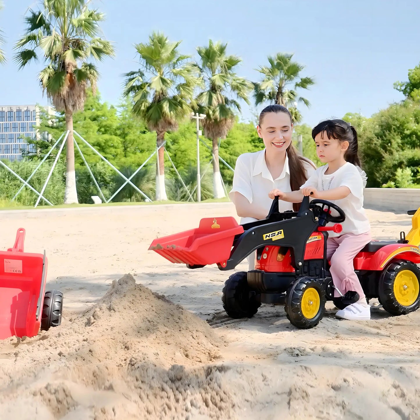3 in 1 Kids Ride On Excavator Toy, 6 Wheels, Bulldozer with Trailer Toy Excavators at Gallery Canada