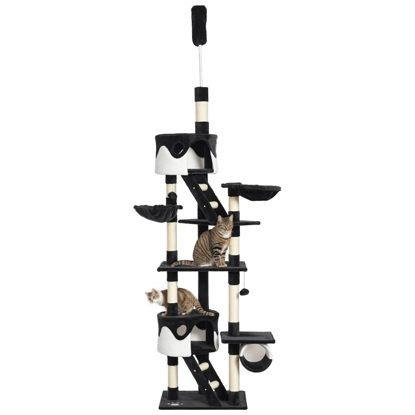 94"-102" Floor to Ceiling Cat Tree, Multi-Level Play House, Scratching Post Floor to Ceiling Cat Trees Dark Grey, White at Gallery Canada