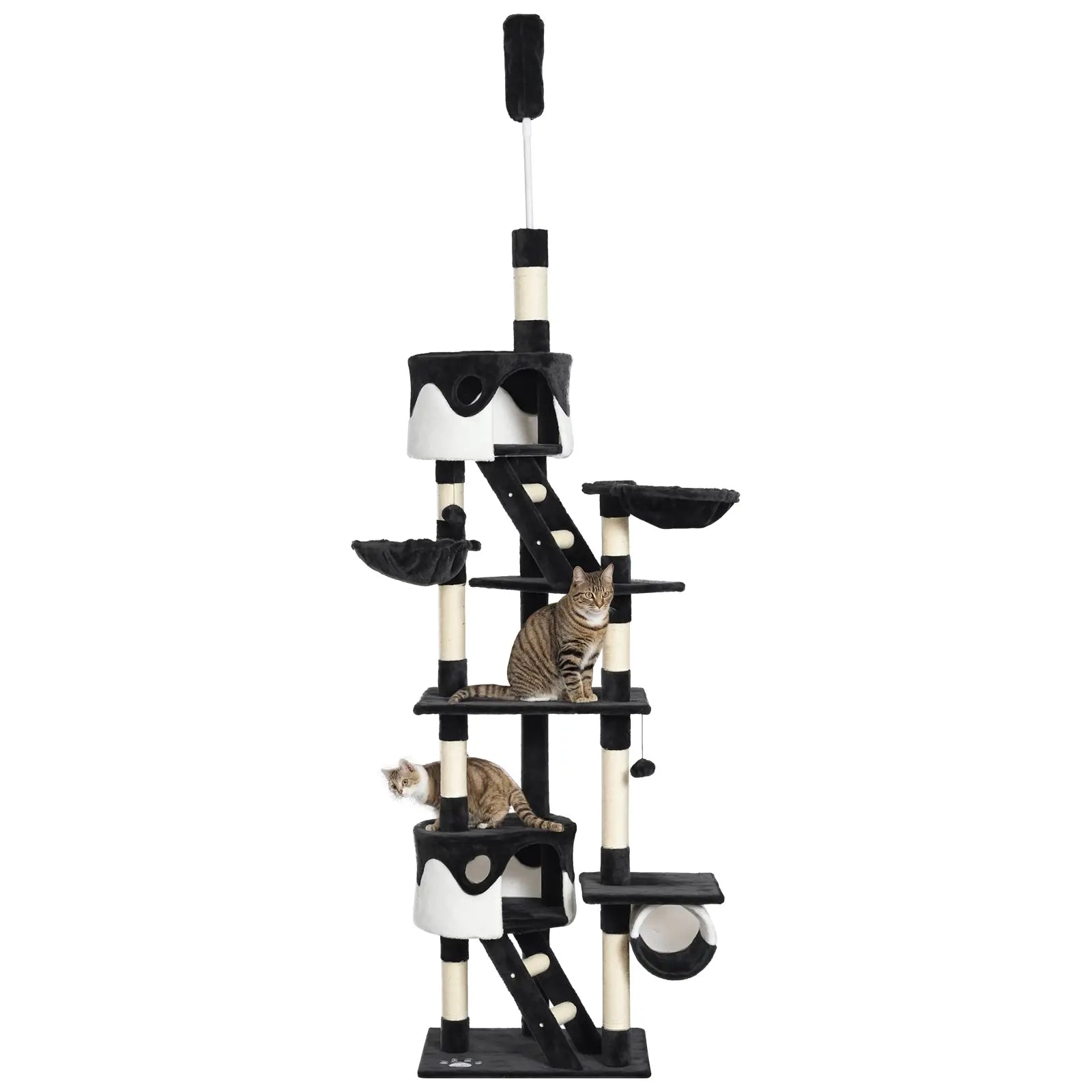 94"-102" Floor to Ceiling Cat Tree, Multi-Level Play House, Scratching Post Floor to Ceiling Cat Trees Dark Grey, White at Gallery Canada