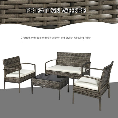 4-Piece Patio Set, Loveseat, 2 Armchairs, Coffee Table, PE Rattan, Cushions, Grey, Cream Patio Furniture Sets at Gallery Canada