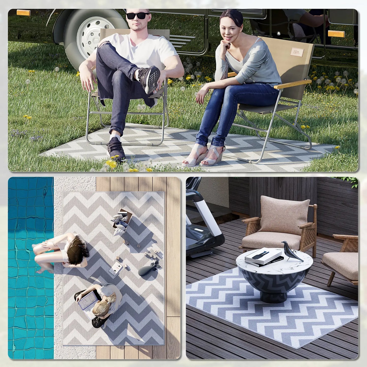 Reversible Outdoor RV Rug, 4' x 6', Patio Floor Mat, Grey & White Garden Decor at Gallery Canada