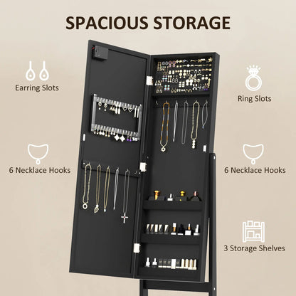 Free Standing Armoire Organizer, Lighted Mirrored Jewelry Cabinet, 16 LED Lights, Black Jewelry Armoire & Jewellery Mirror Cabinets at Gallery Canada