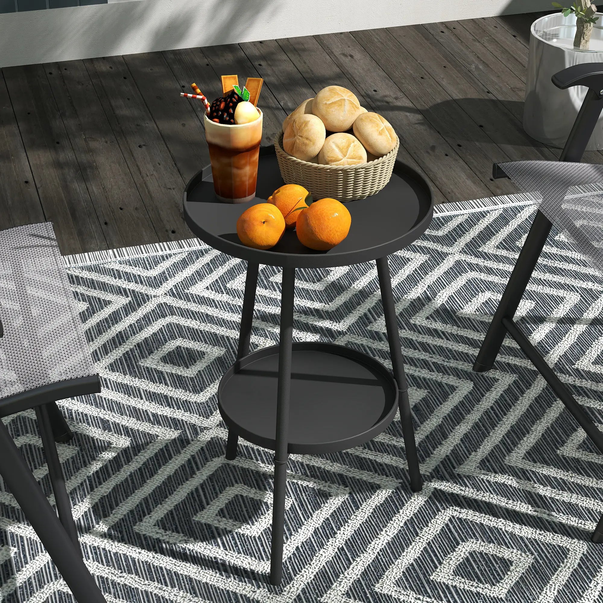 Round Garden Table, 2-Tier Small Side Table, Metal Patio Table, Black Patio Side Tables at Gallery Canada