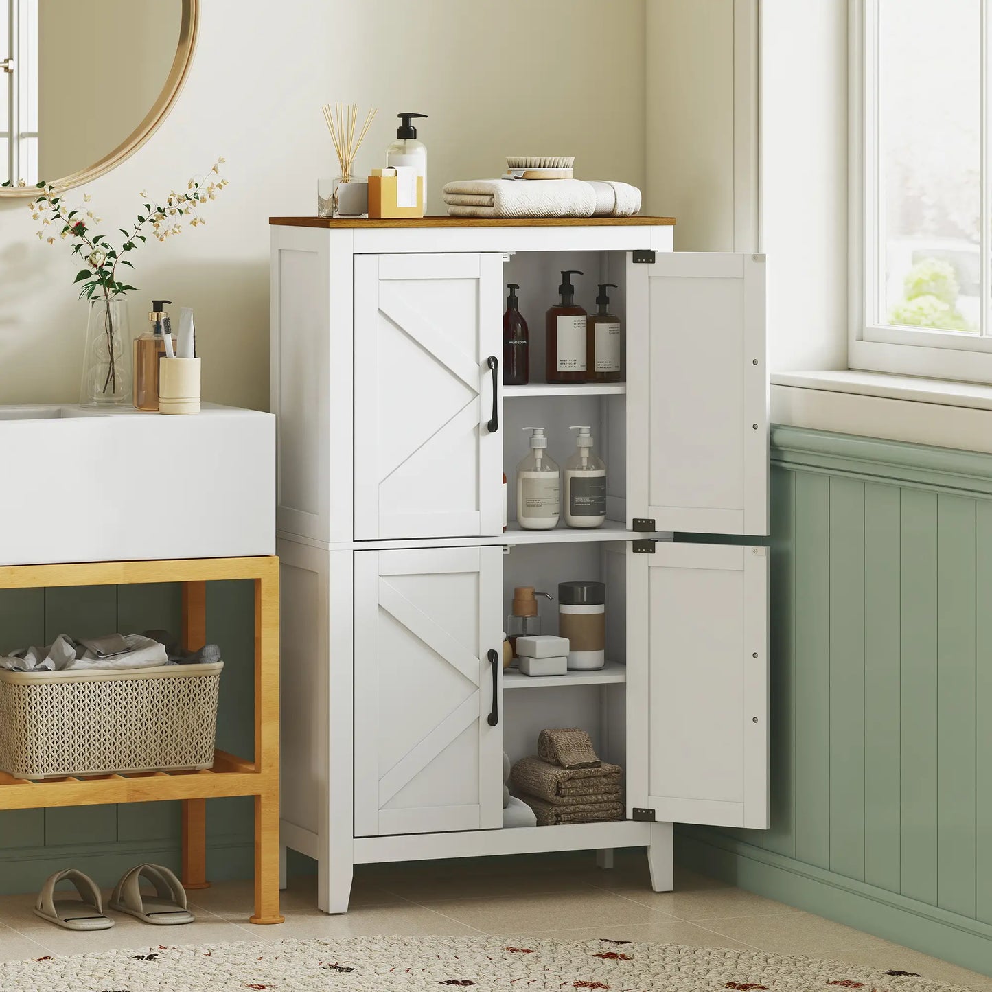 Bathroom Storage Cabinet, Barn Floor Cabinet, White