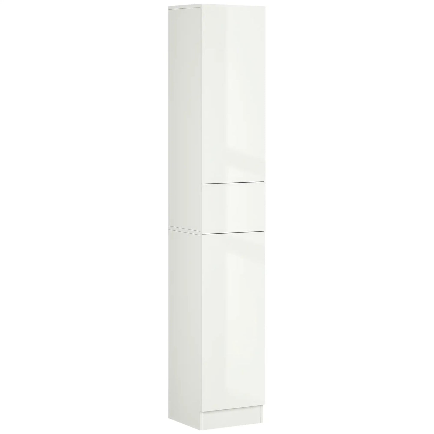 Tall Narrow Bathroom Cabinet with Doors, Drawer, Adjustable Shelves, High Gloss, White Bathroom Cabinets High Gloss White at Gallery Canada