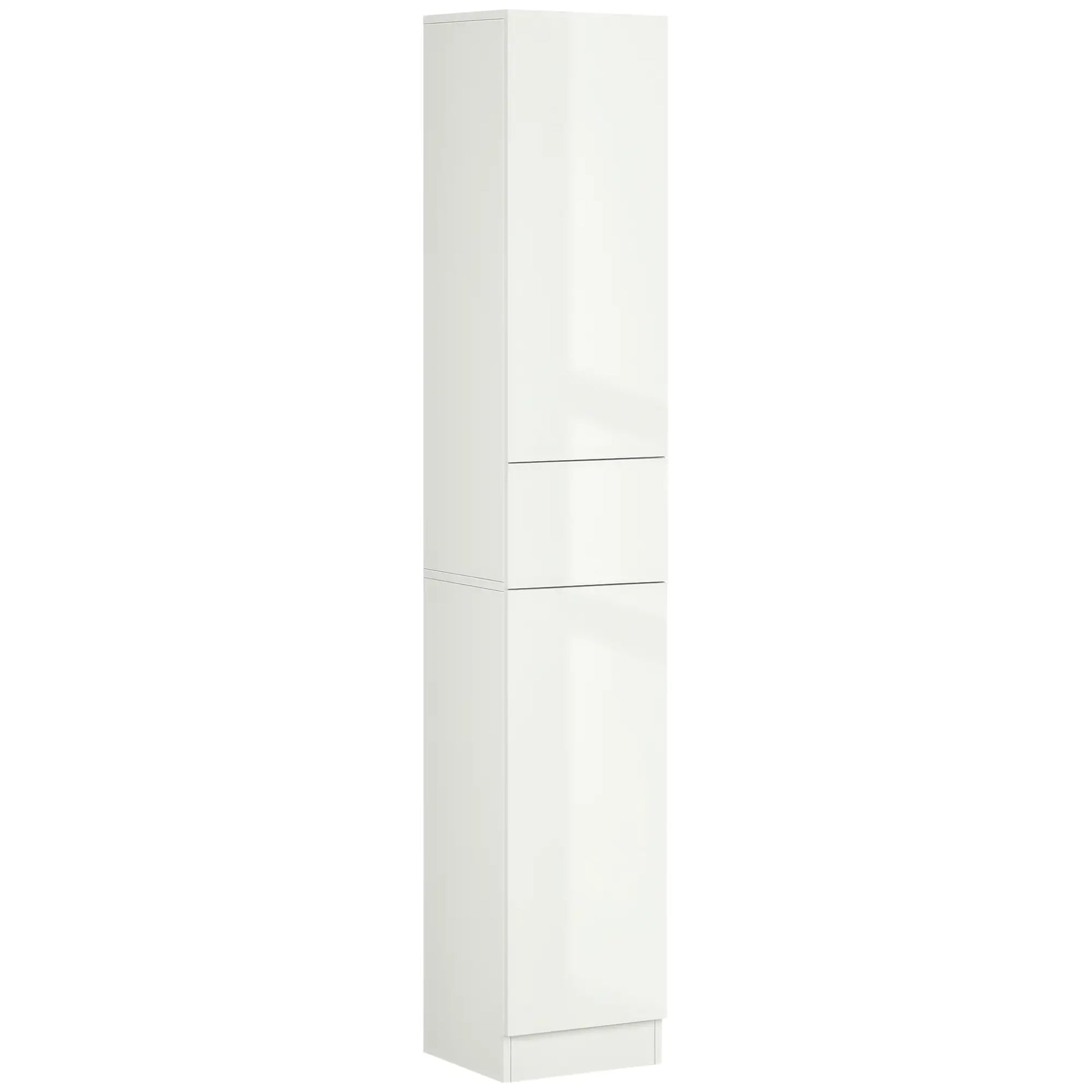 Tall Narrow Bathroom Cabinet with Doors, Drawer, Adjustable Shelves, High Gloss, White Bathroom Cabinets High Gloss White at Gallery Canada