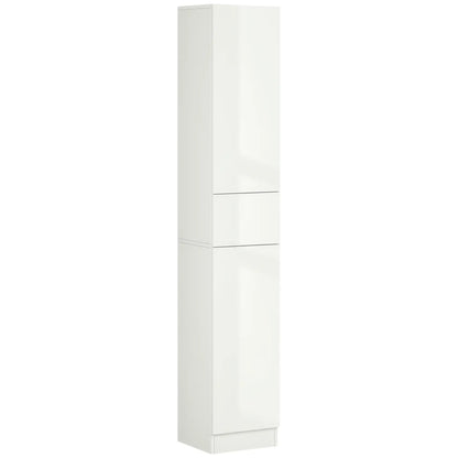 Tall Narrow Bathroom Cabinet with Doors, Drawer, Adjustable Shelves, High Gloss, White Bathroom Cabinets High Gloss White at Gallery Canada