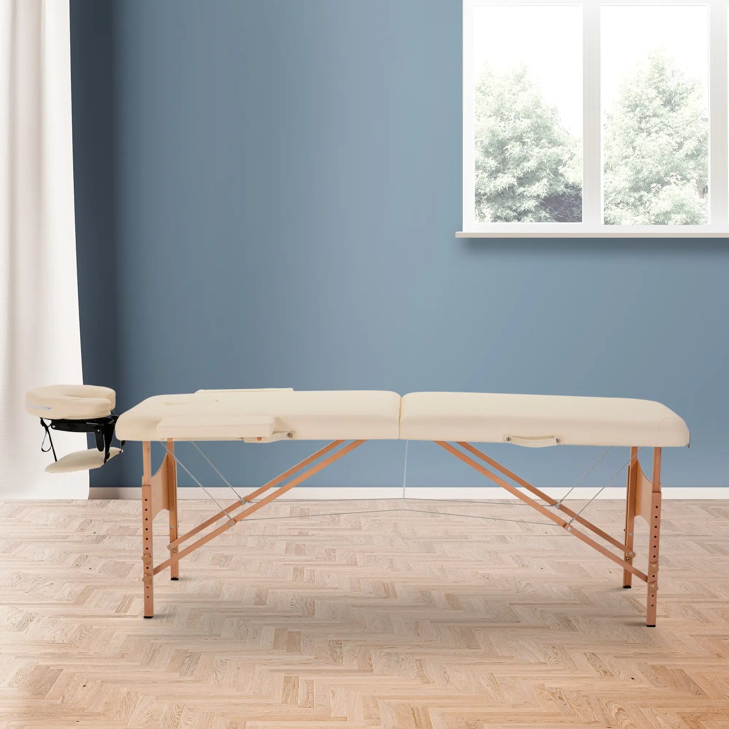 Height Adjustable Salon Spa Facial Couch, Folding Massage Table, Beige