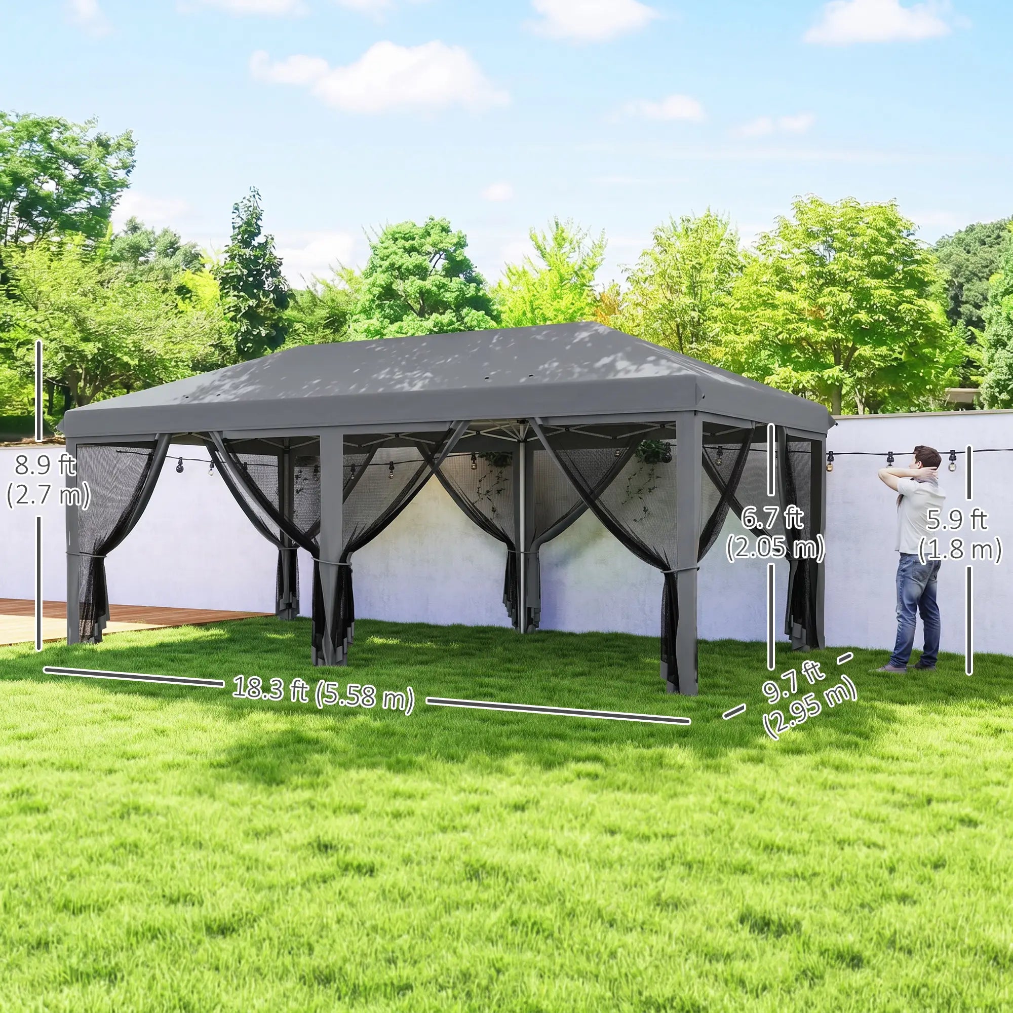 10' x 20' Pop Up Canopy Tent Gazebo, Removable Mesh Sidewall, Carry Bag, Grey Pop Up Canopies at Gallery Canada