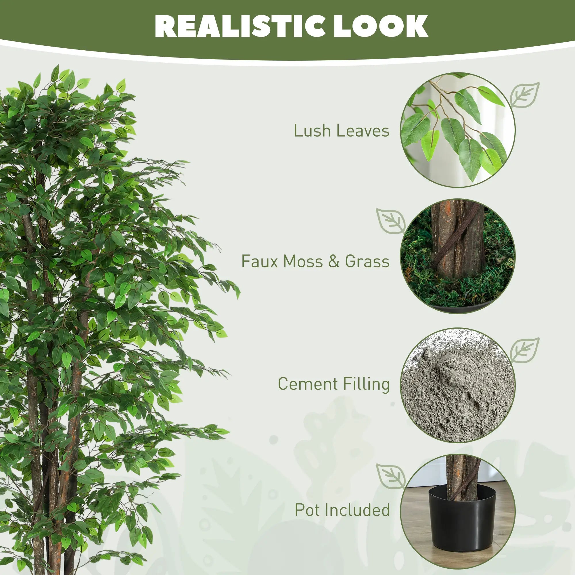 8ft Tall Artificial Silk Ficus Tree, 2520 Leaves in Pot, Home Office Decor Artificial Trees at Gallery Canada