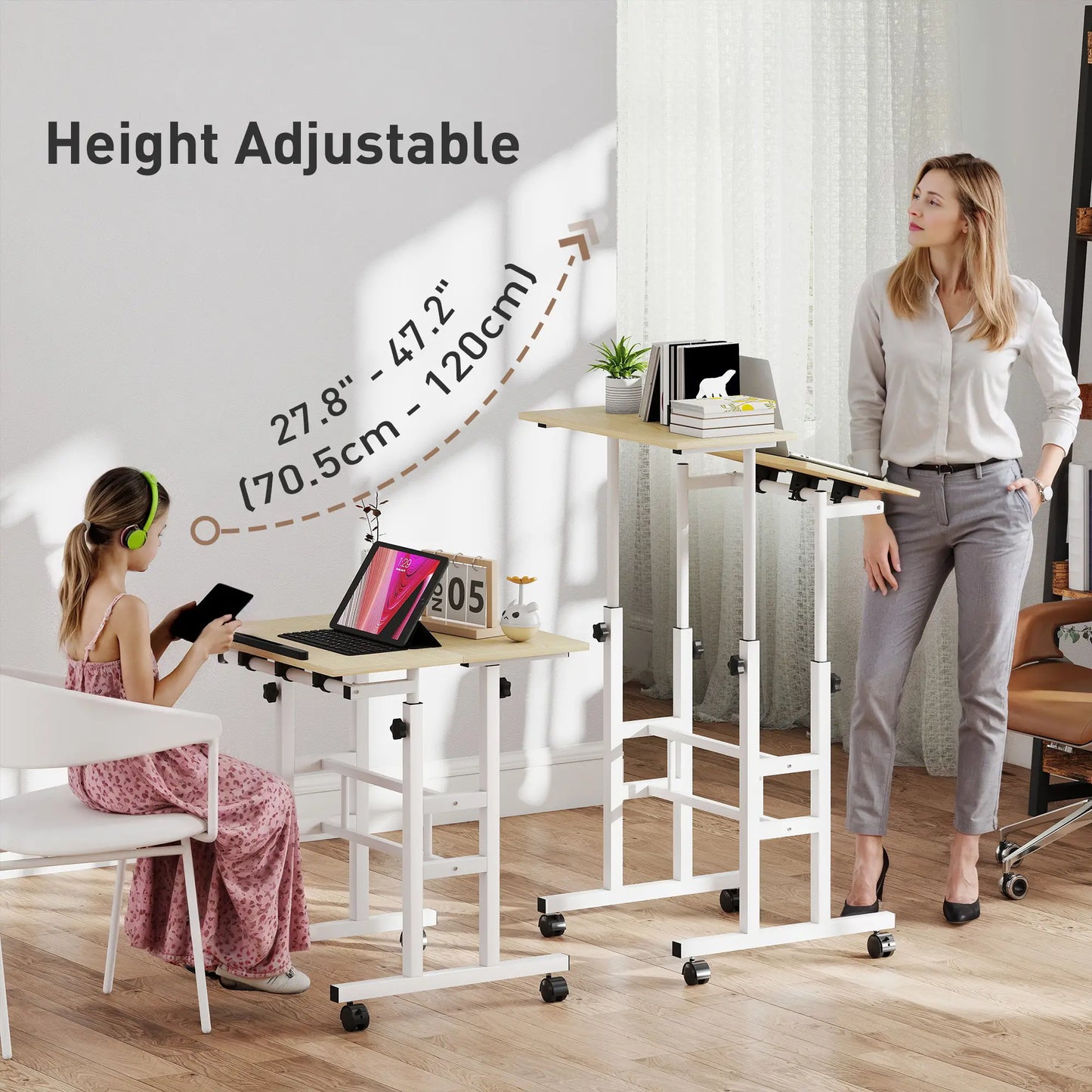 Height Adjustable Standing Desk with Wheels, Natural Computer Desks at Gallery Canada