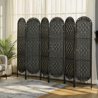 Bohemian Privacy Screen, 6 Panel Folding Room Divider, Arched Top, Black Room Dividers at Gallery Canada