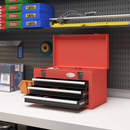 3 Drawer Tool Chest, Metal Latch Closure, Portable Tool Box, Red Tool Organizers at Gallery Canada