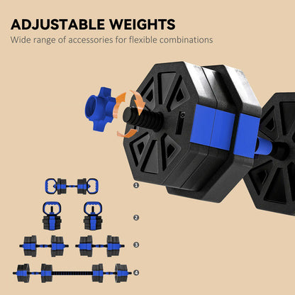 4-in-1 Adjustable Dumbbell Set, Kettlebell, Barbell, Dumbbell, 44lbs, Blue Dumbbells & Barbells at Gallery Canada