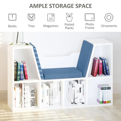 6-Cubby Bookcase with Seat Cushion, Cube Storage Shelf, Blue White Bookshelves at Gallery Canada